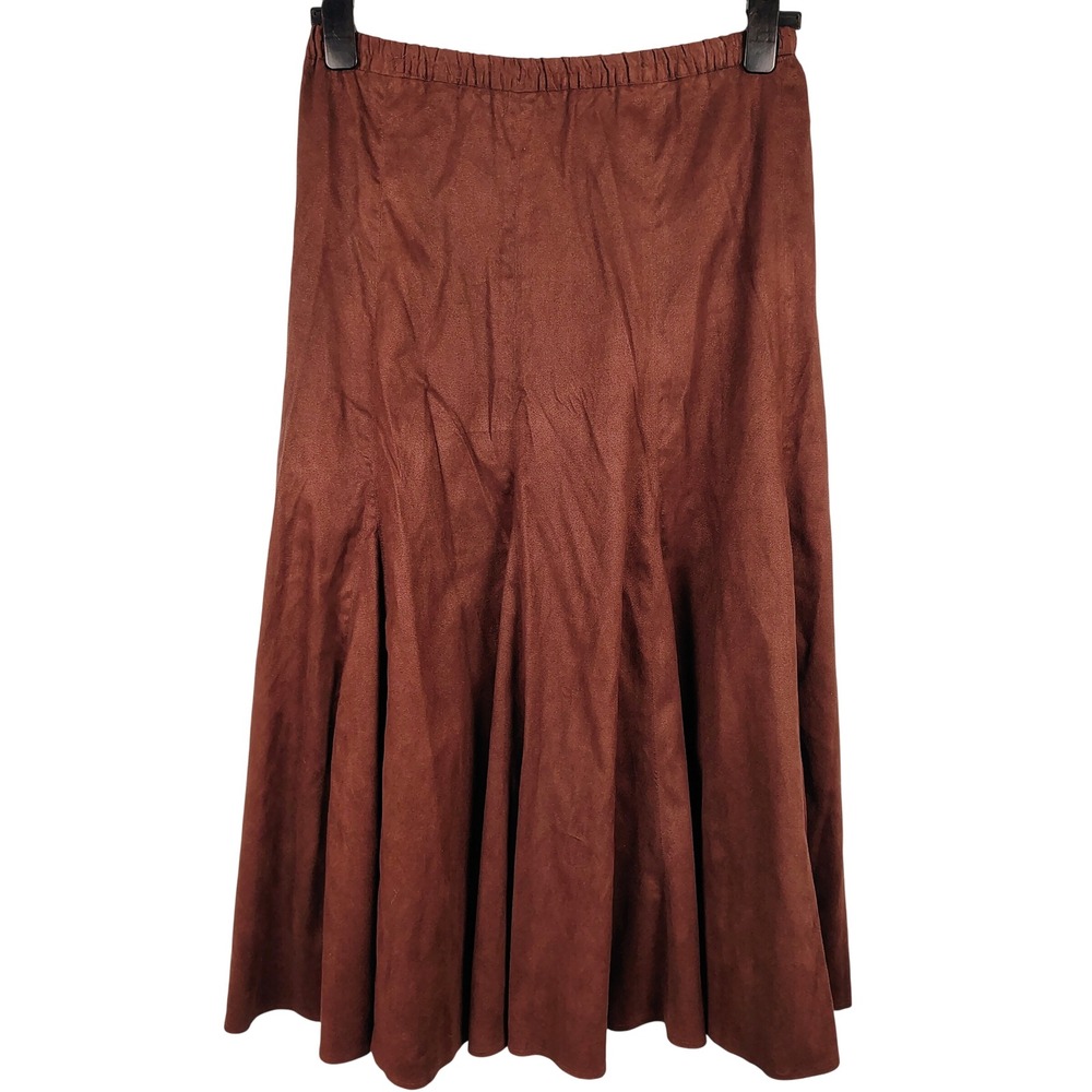 Coldwater Creek Womens S Faux Suede Midi Skirt Brown A-Line Boho Dark Academia